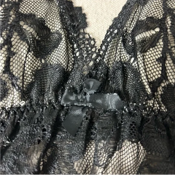 Victoria’s Secret Babydoll Nightie Medium Off-White & Black Polka Dot Lace Trim - Picture 7 of 12